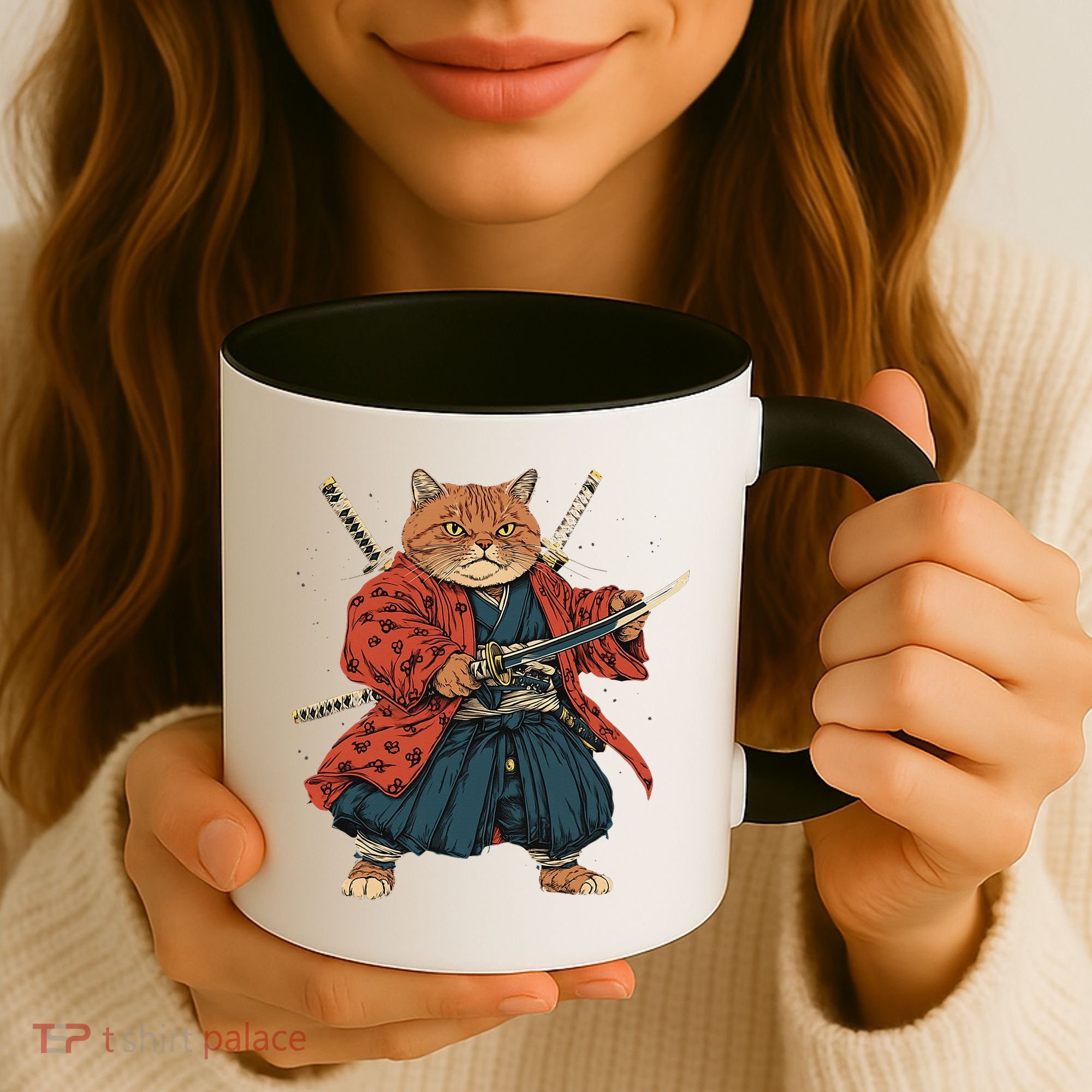 Japanese Art Cat Ninja Ukiyo-e Anime Style Samurai Cat Coffee Mug