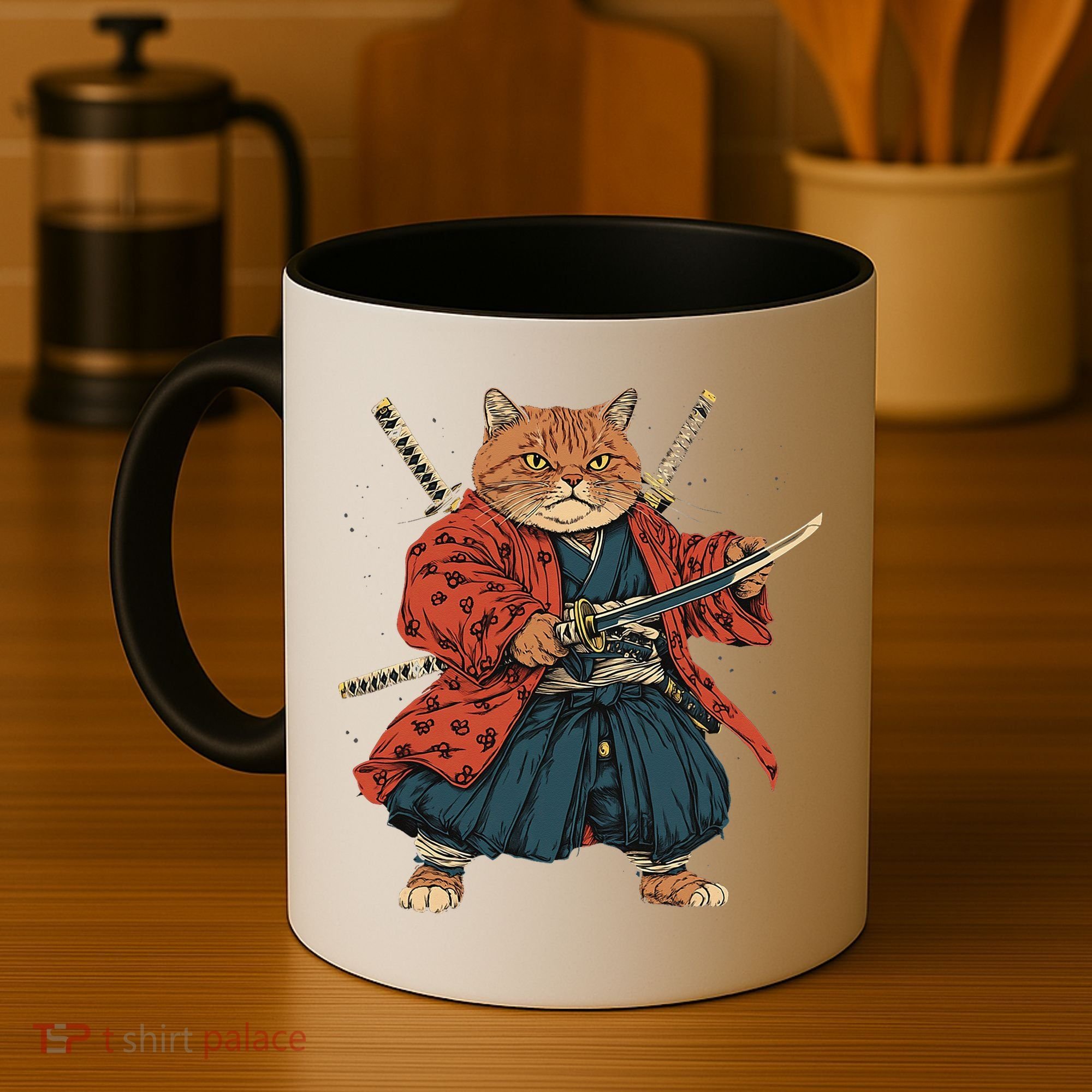 Japanese Art Cat Ninja Ukiyo-e Anime Style Samurai Cat Coffee Mug