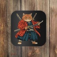 Japanese Art Cat Ninja Ukiyo-e Anime Style Samurai Cat Coaster thumb 0
