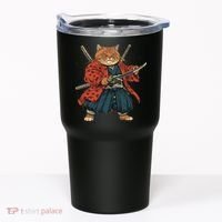 Japanese Art Cat Ninja Ukiyo-e Anime Style Samurai Cat Tumbler thumb 0