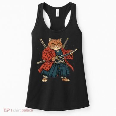 Japanese Art Cat Ninja Ukiyo-e Anime Style Samurai Cat Women's Tank Top
