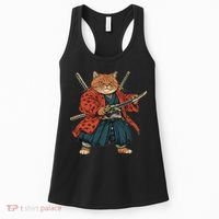 Japanese Art Cat Ninja Ukiyo-e Anime Style Samurai Cat Women's Tank Top thumb 0