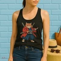 Japanese Art Cat Ninja Ukiyo-e Anime Style Samurai Cat Women's Tank Top thumb 2