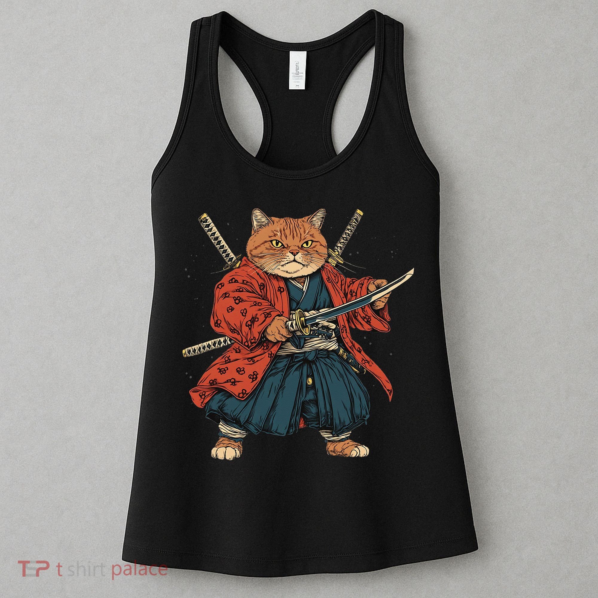 Japanese Art Cat Ninja Ukiyo-e Anime Style Samurai Cat Women's Tank Top