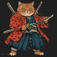 Japanese Art Cat Ninja Ukiyo-e Anime Style Samurai Cat Hat thumb 2
