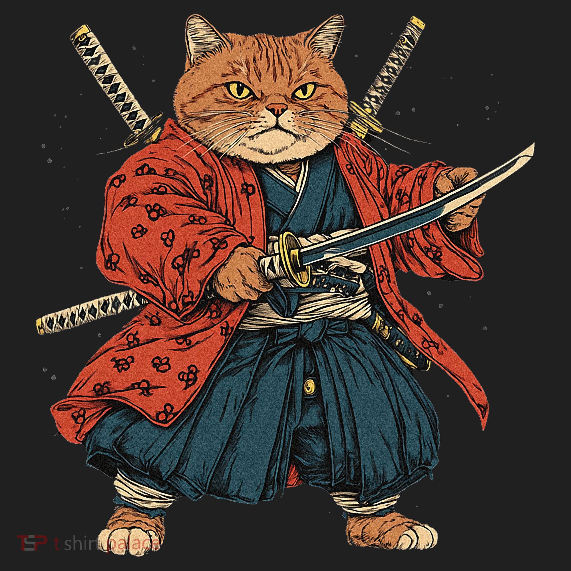Japanese Art Cat Ninja Ukiyo-e Anime Style Samurai Cat Hat
