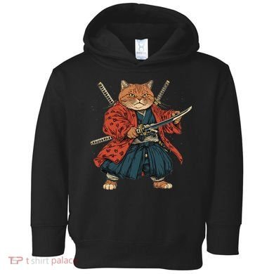 Japanese Art Cat Ninja Ukiyo-e Anime Style Samurai Cat Toddler Hoodie