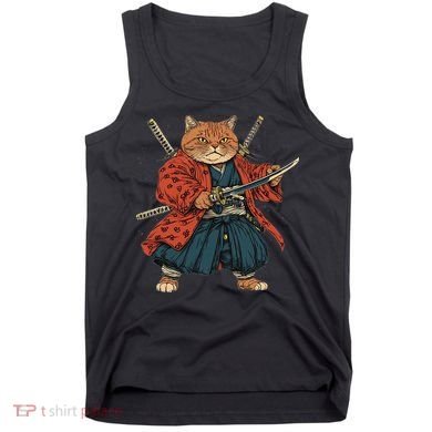 Japanese Art Cat Ninja Ukiyo-e Anime Style Samurai Cat Tank Top