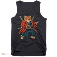 Japanese Art Cat Ninja Ukiyo-e Anime Style Samurai Cat Tank Top thumb 0
