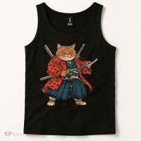 Japanese Art Cat Ninja Ukiyo-e Anime Style Samurai Cat Tank Top thumb 2