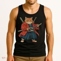 Japanese Art Cat Ninja Ukiyo-e Anime Style Samurai Cat Tank Top thumb 3