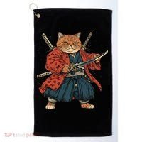Japanese Art Cat Ninja Ukiyo-e Anime Style Samurai Cat Golf Towel thumb 0