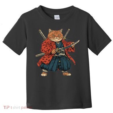 Japanese Art Cat Ninja Ukiyo-e Anime Style Samurai Cat Toddler T-Shirt
