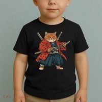 Japanese Art Cat Ninja Ukiyo-e Anime Style Samurai Cat Toddler T-Shirt thumb 2