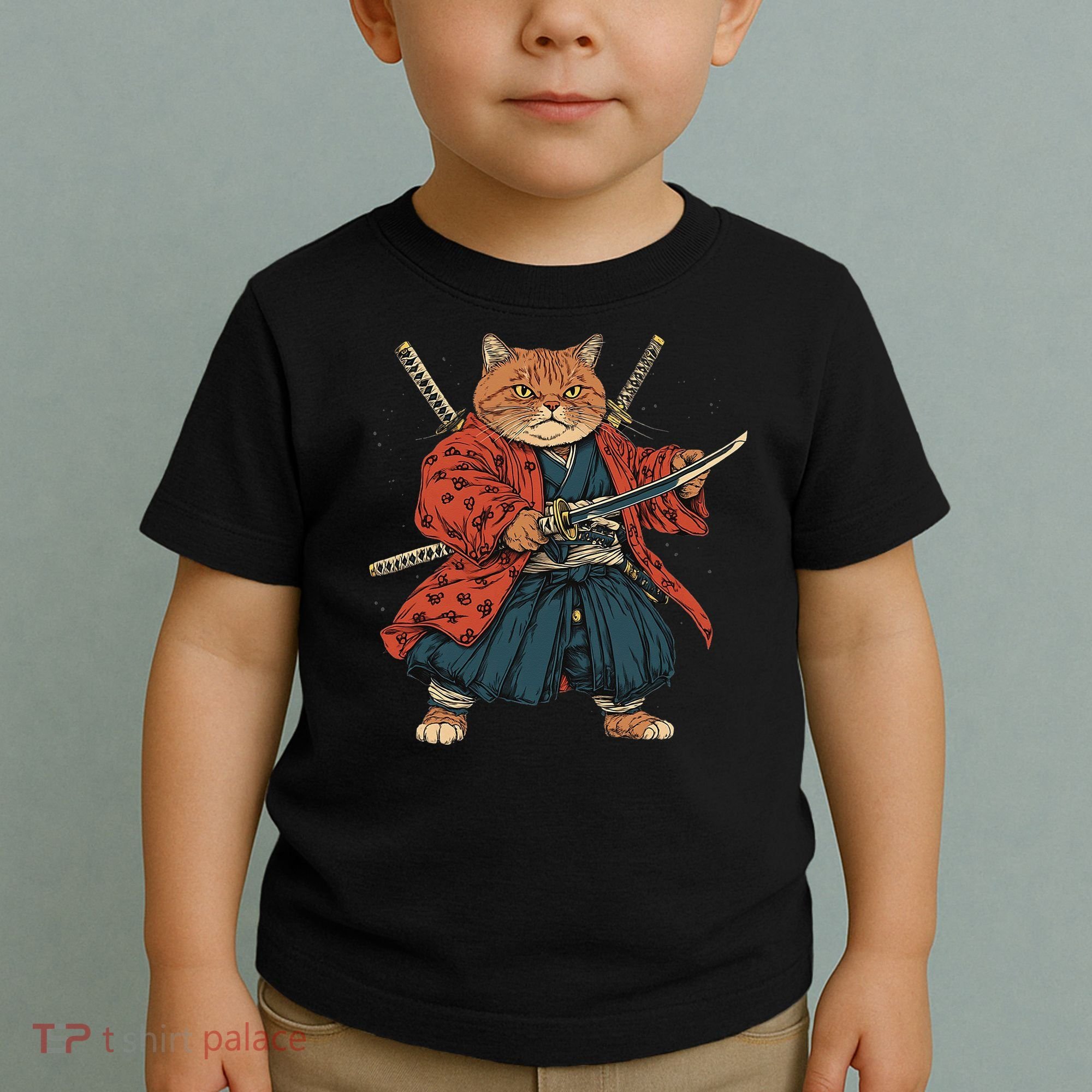 Japanese Art Cat Ninja Ukiyo-e Anime Style Samurai Cat Toddler T-Shirt