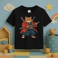 Japanese Art Cat Ninja Ukiyo-e Anime Style Samurai Cat Toddler T-Shirt thumb 3