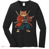 Japanese Art Cat Ninja Ukiyo-e Anime Style Samurai Cat Women's Long Sleeve Shirt thumb 0