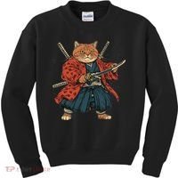 Japanese Art Cat Ninja Ukiyo-e Anime Style Samurai Cat Kids Sweatshirt thumb 0