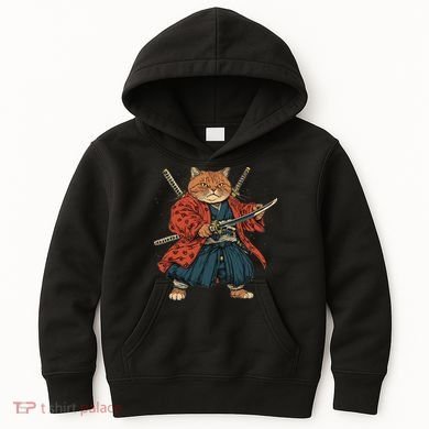 Japanese Art Cat Ninja Ukiyo-e Anime Style Samurai Cat Kids Hoodie