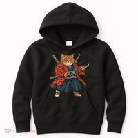 Japanese Art Cat Ninja Ukiyo-e Anime Style Samurai Cat Kids Hoodie thumb 0