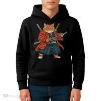 Japanese Art Cat Ninja Ukiyo-e Anime Style Samurai Cat Kids Hoodie thumb 4