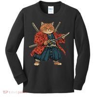 Japanese Art Cat Ninja Ukiyo-e Anime Style Samurai Cat Kids Long Sleeve Shirt thumb 0