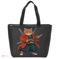 Japanese Art Cat Ninja Ukiyo-e Anime Style Samurai Cat Tote Bag thumb 0