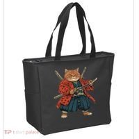 Japanese Art Cat Ninja Ukiyo-e Anime Style Samurai Cat Tote Bag thumb 2