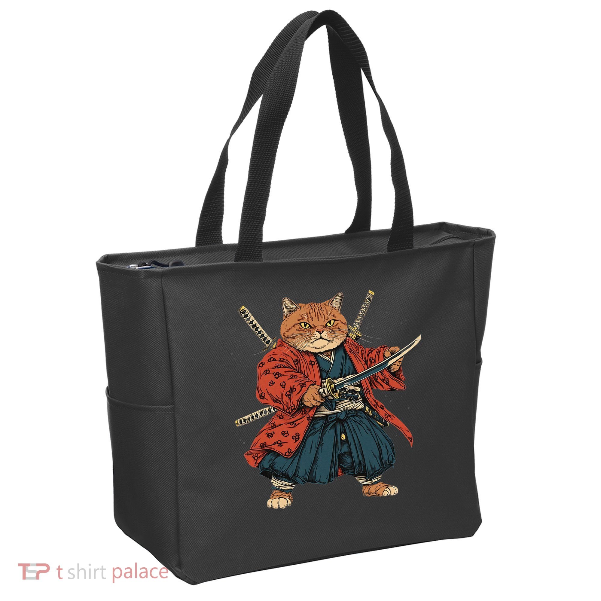 Japanese Art Cat Ninja Ukiyo-e Anime Style Samurai Cat Tote Bag