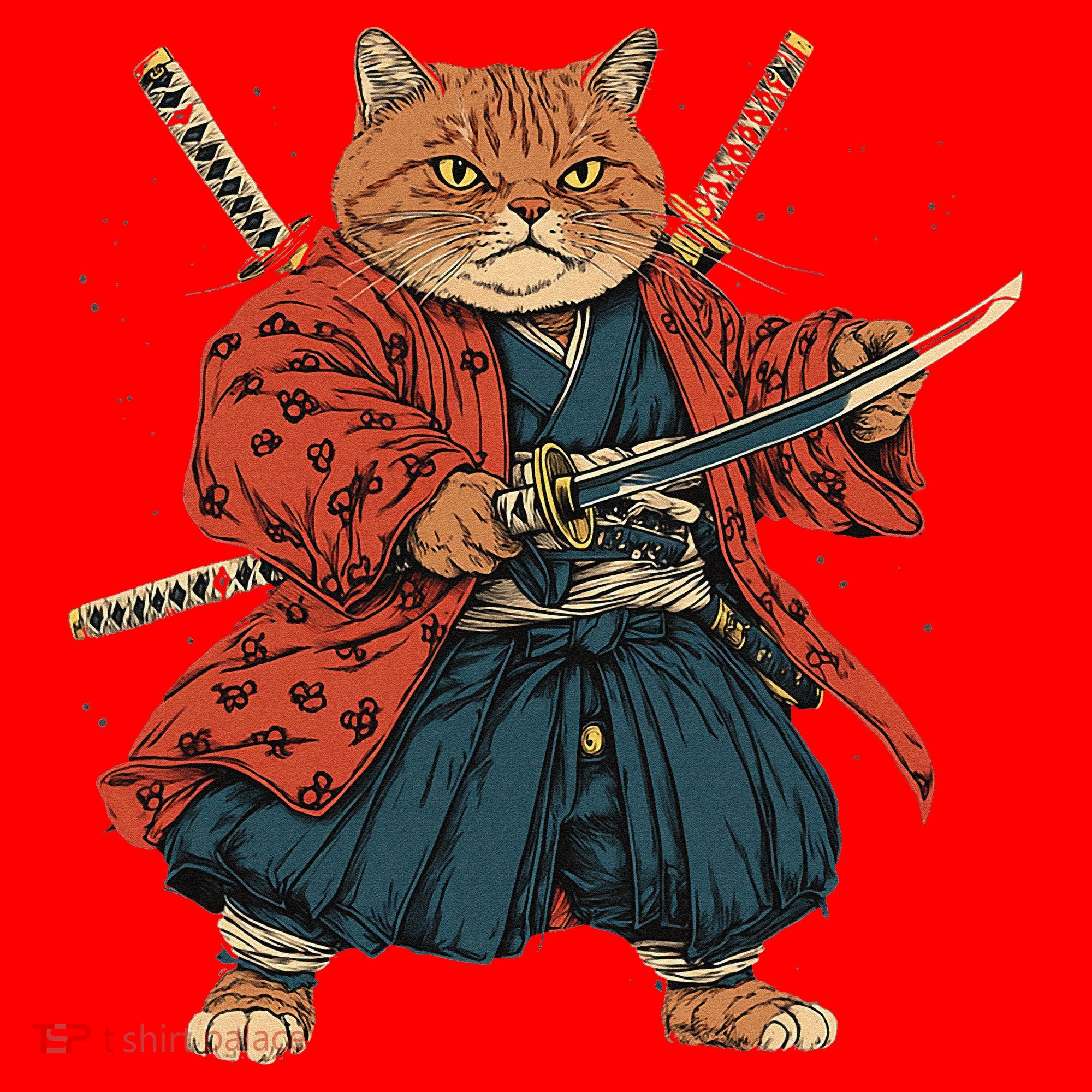 Japanese Art Cat Ninja Ukiyo-e Anime Style Samurai Cat Santa Hat