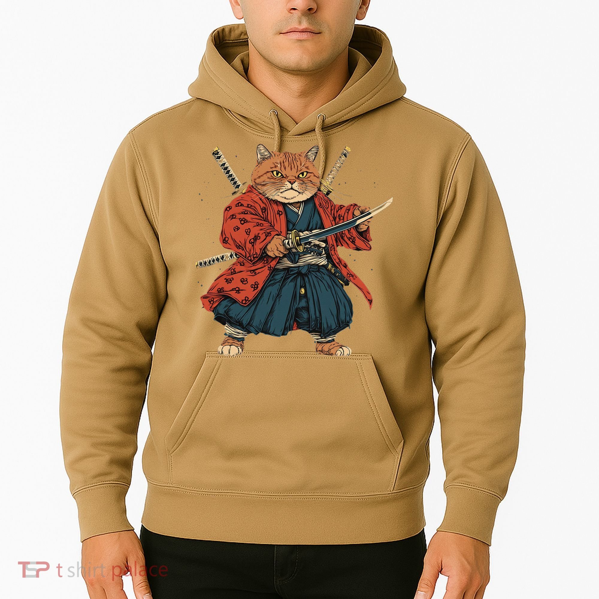 Japanese Art Cat Ninja Ukiyo-e Anime Style Samurai Cat Hoodie