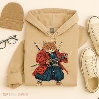 Japanese Art Cat Ninja Ukiyo-e Anime Style Samurai Cat Hoodie thumb 4