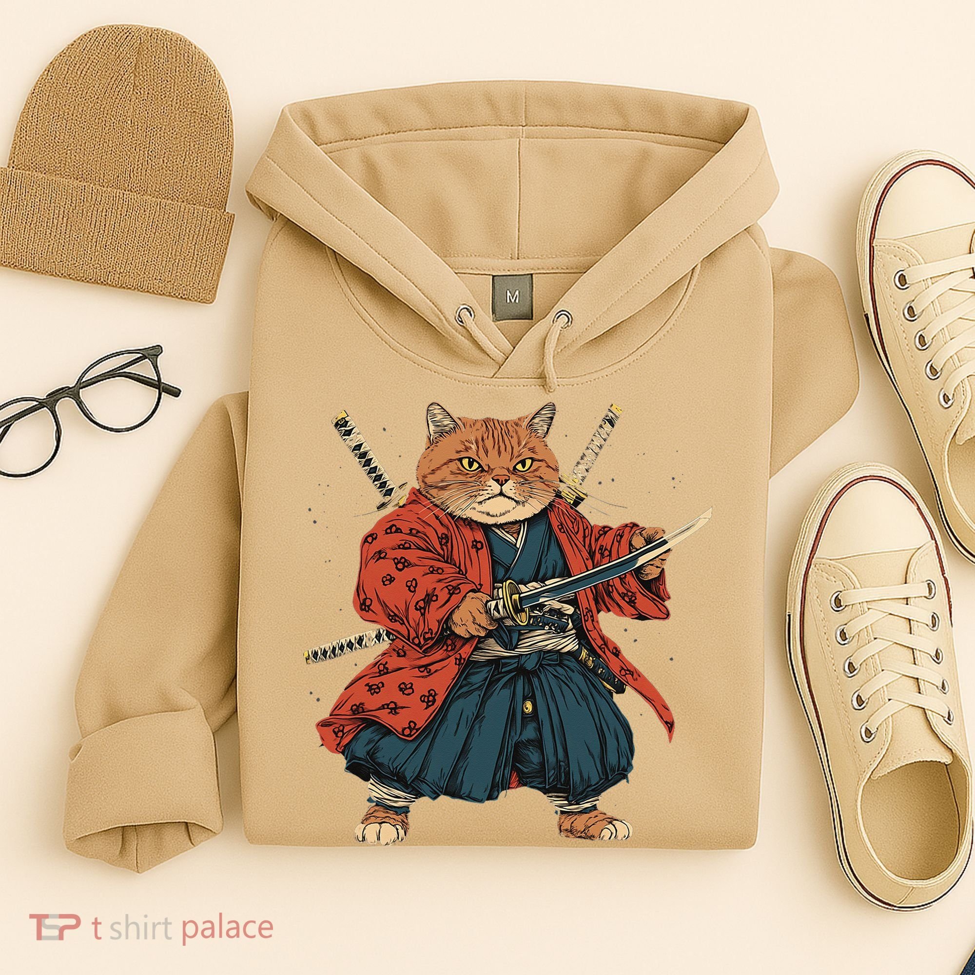 Japanese Art Cat Ninja Ukiyo-e Anime Style Samurai Cat Hoodie