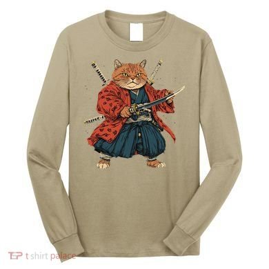 Japanese Art Cat Ninja Ukiyo-e Anime Style Samurai Cat Long Sleeve Shirt