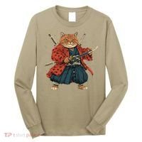 Japanese Art Cat Ninja Ukiyo-e Anime Style Samurai Cat Long Sleeve Shirt thumb 0