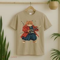 Japanese Art Cat Ninja Ukiyo-e Anime Style Samurai Cat T-Shirt thumb 2