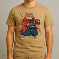 Japanese Art Cat Ninja Ukiyo-e Anime Style Samurai Cat T-Shirt thumb 3