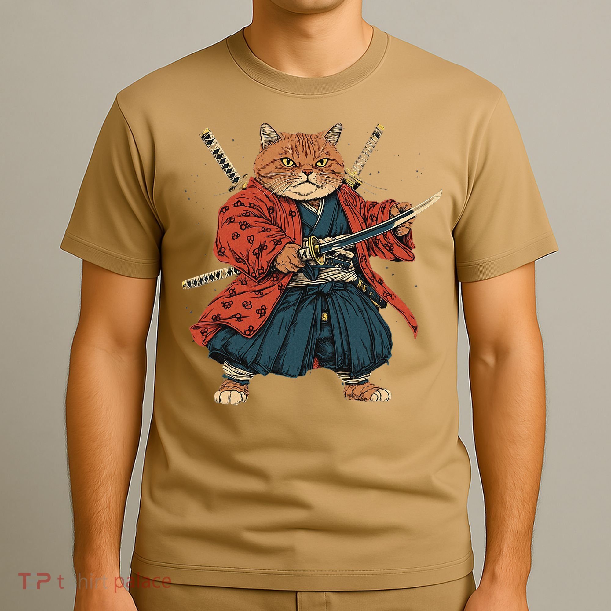Japanese Art Cat Ninja Ukiyo-e Anime Style Samurai Cat T-Shirt