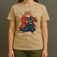 Japanese Art Cat Ninja Ukiyo-e Anime Style Samurai Cat T-Shirt thumb 4