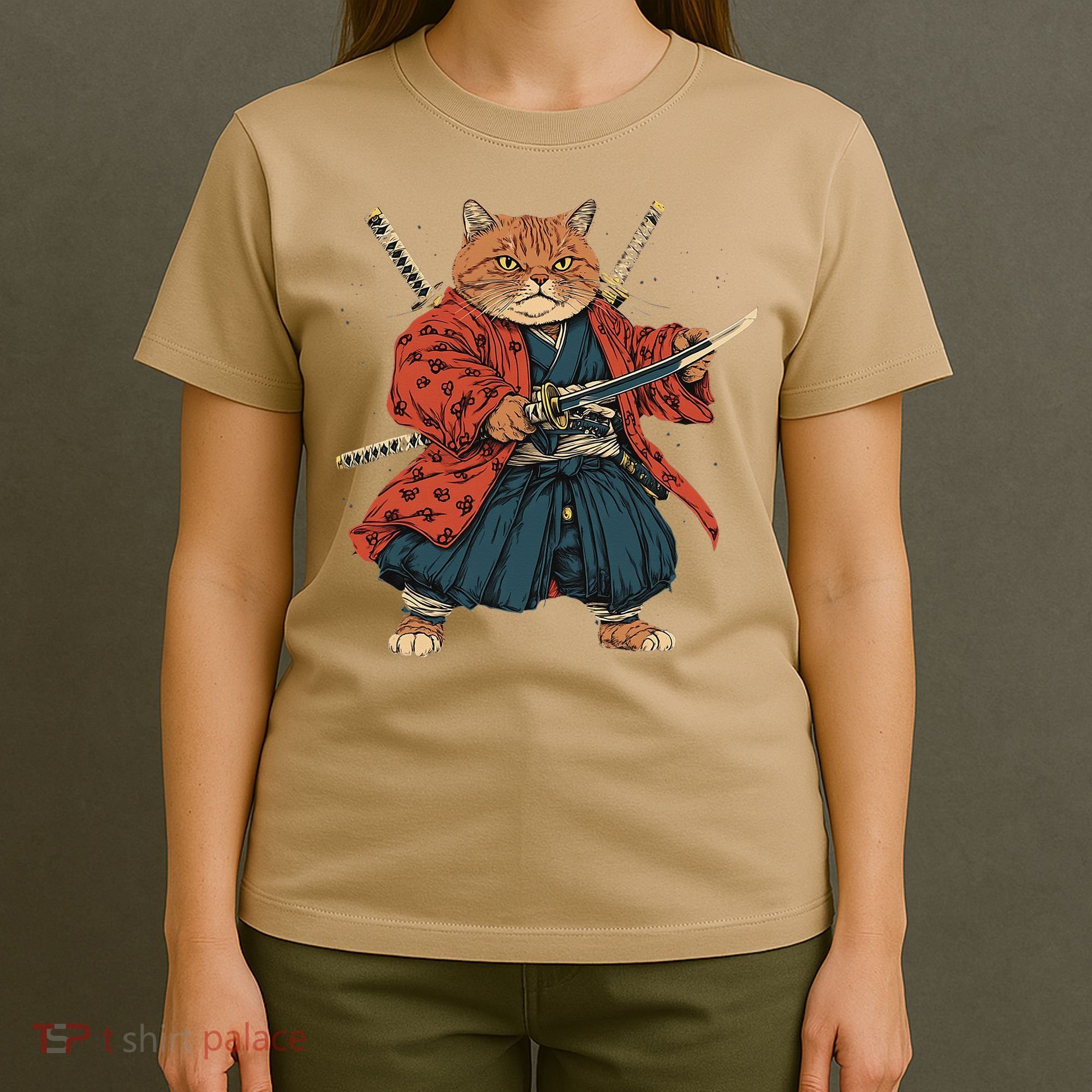 Japanese Art Cat Ninja Ukiyo-e Anime Style Samurai Cat T-Shirt