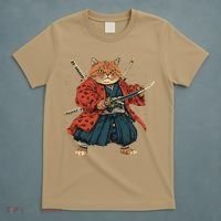 Japanese Art Cat Ninja Ukiyo-e Anime Style Samurai Cat T-Shirt thumb 5