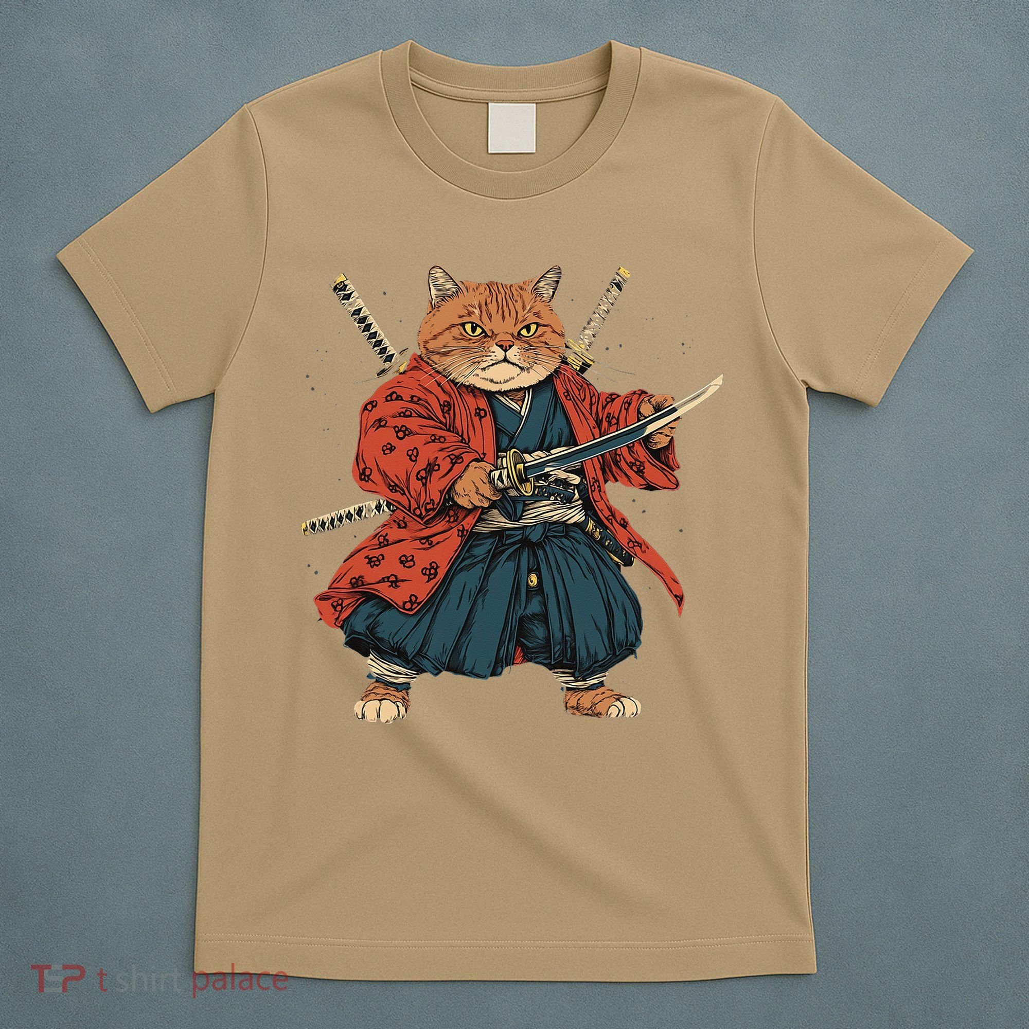 Japanese Art Cat Ninja Ukiyo-e Anime Style Samurai Cat T-Shirt