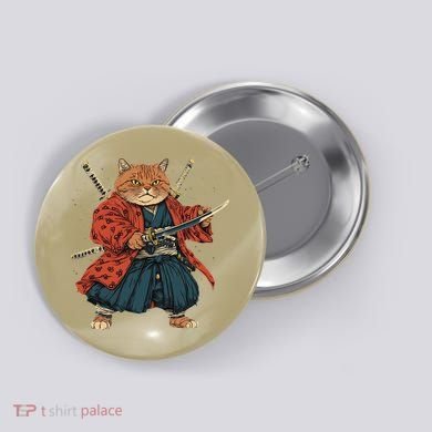Japanese Art Cat Ninja Ukiyo-e Anime Style Samurai Cat Button