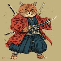 Japanese Art Cat Ninja Ukiyo-e Anime Style Samurai Cat Mousepad thumb 1