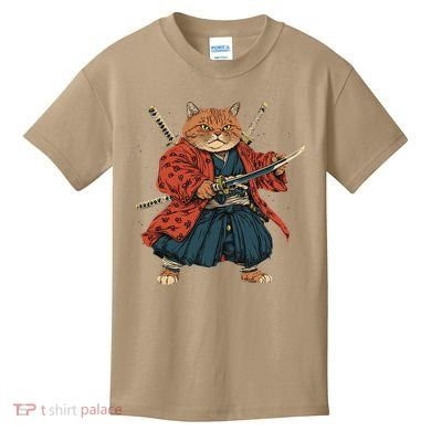 Japanese Art Cat Ninja Ukiyo-e Anime Style Samurai Cat Kids T-Shirt