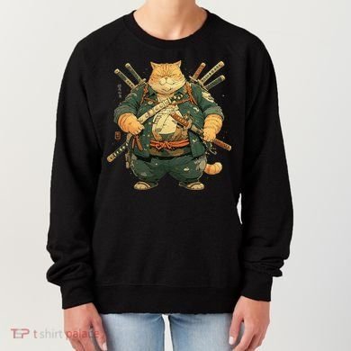 Japanese Art Cat Ninja Ukiyo-e Anime Style Samurai Cat Women's Sweatshirt