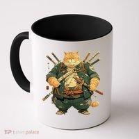 Japanese Art Cat Ninja Ukiyo-e Anime Style Samurai Cat Coffee Mug thumb 0