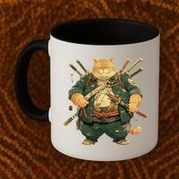 Japanese Art Cat Ninja Ukiyo-e Anime Style Samurai Cat Coffee Mug thumb 2