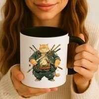 Japanese Art Cat Ninja Ukiyo-e Anime Style Samurai Cat Coffee Mug thumb 3
