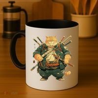Japanese Art Cat Ninja Ukiyo-e Anime Style Samurai Cat Coffee Mug thumb 4